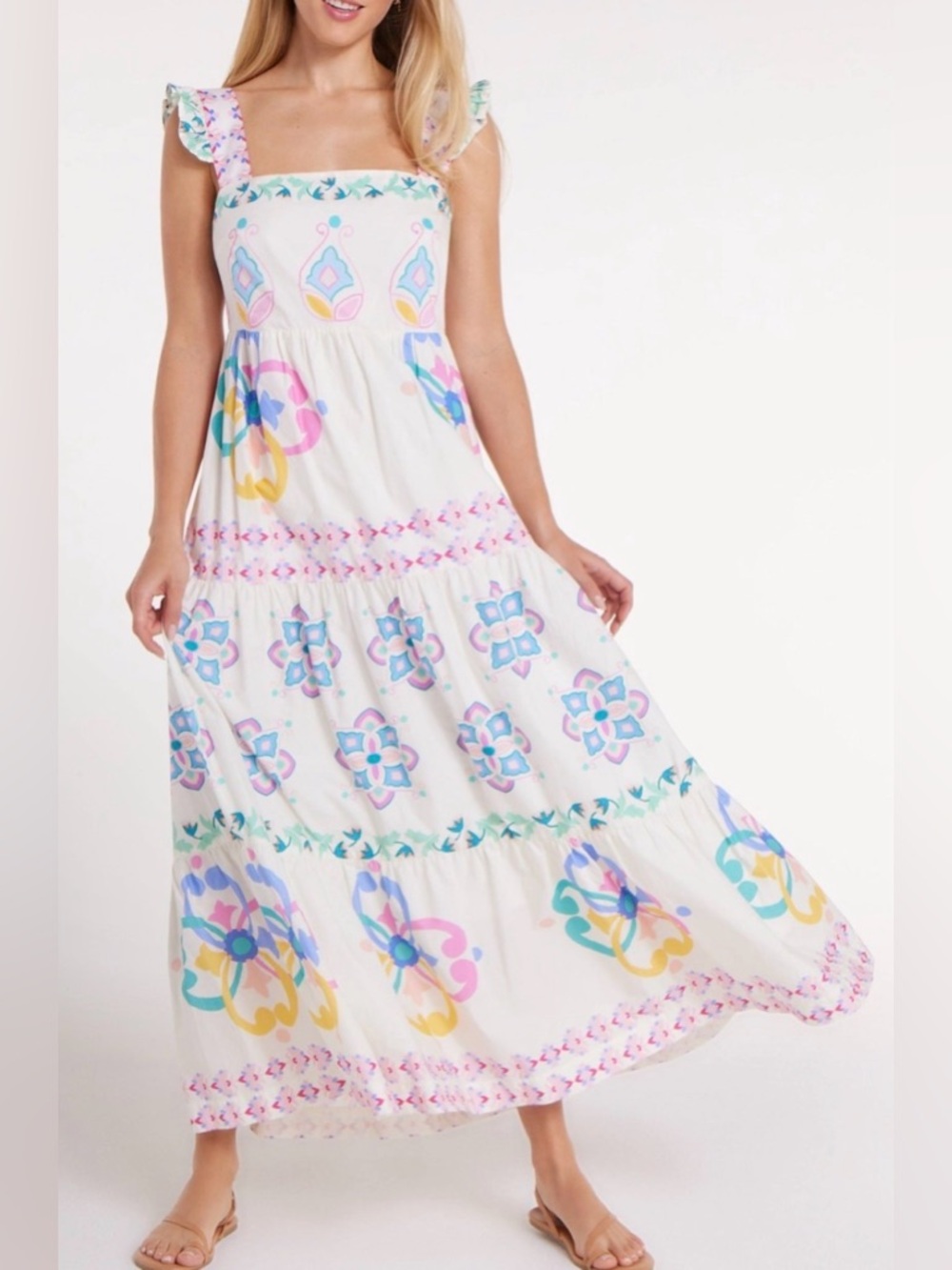 Hermoza Olivia Floral Smocked Tiered Maxi Dress | M